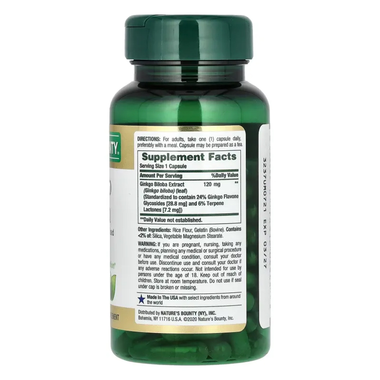 Nature’s Bounty Ginkgo Biloba 120mg – 100 Capsules - Image 2