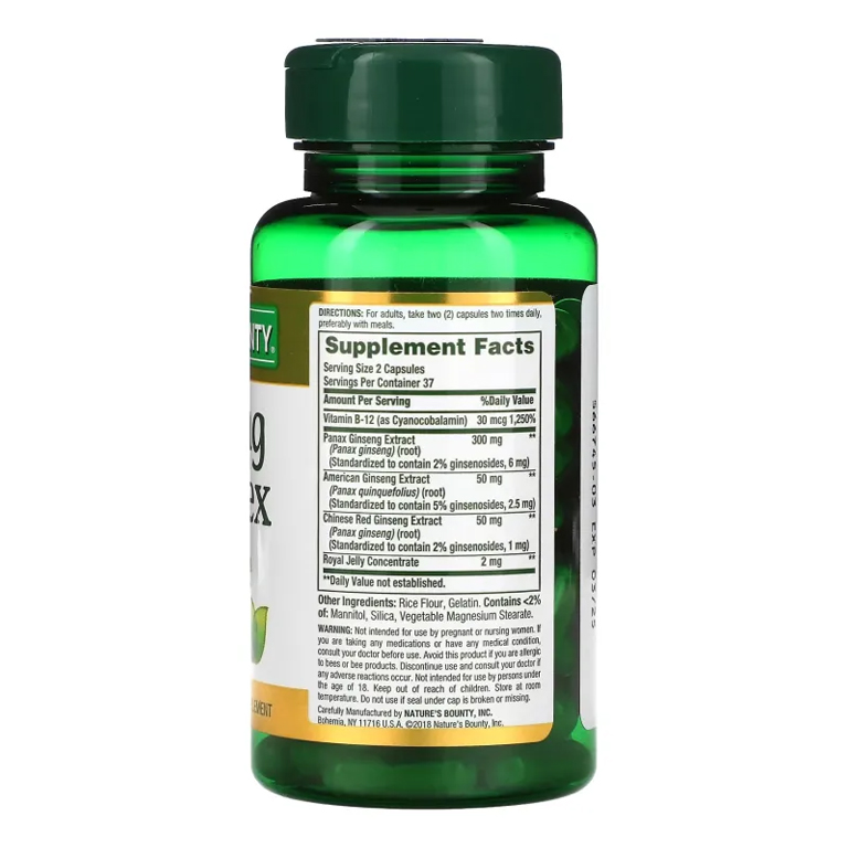Nature’s Bounty Ginseng plus Royal jelly Complex 75 Capsules - Image 2