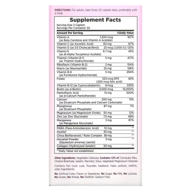 Nature’s Bounty Hair, Skin & Nails – 3000 mcg Biotin – 60 Coated Caplets - Image 3