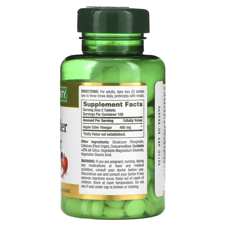 Nature’s Bounty Apple Cider Vinegar 480 mg – 200 Tablets - Image 2
