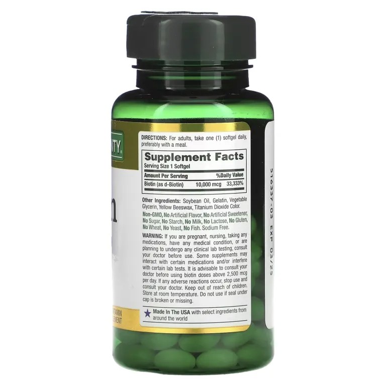 Nature’s Bounty Biotin 10,000 mcg – 120 Rapid Release Softgels - Image 2