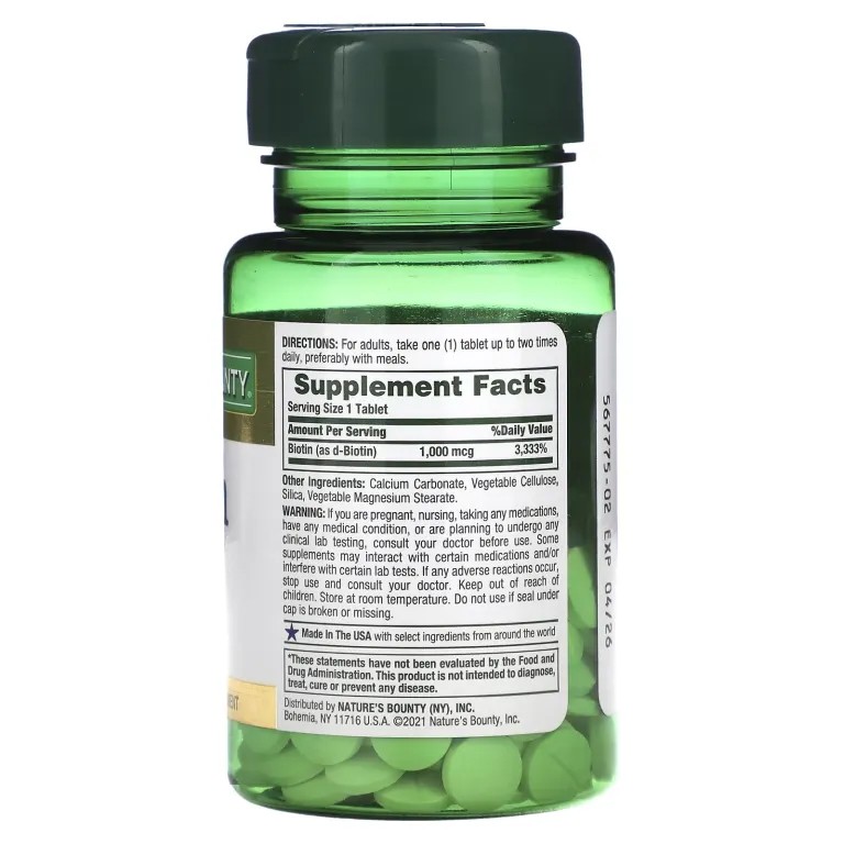 Nature’s Bounty Biotin 1000 mcg – 100 Coated Tablets - Image 2
