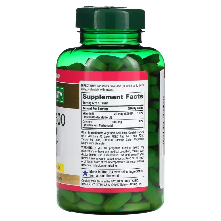 Nature’s Bounty Calcium 600+D – High Potency Caltrate + Vitamin D – 250 Tablets - Image 2