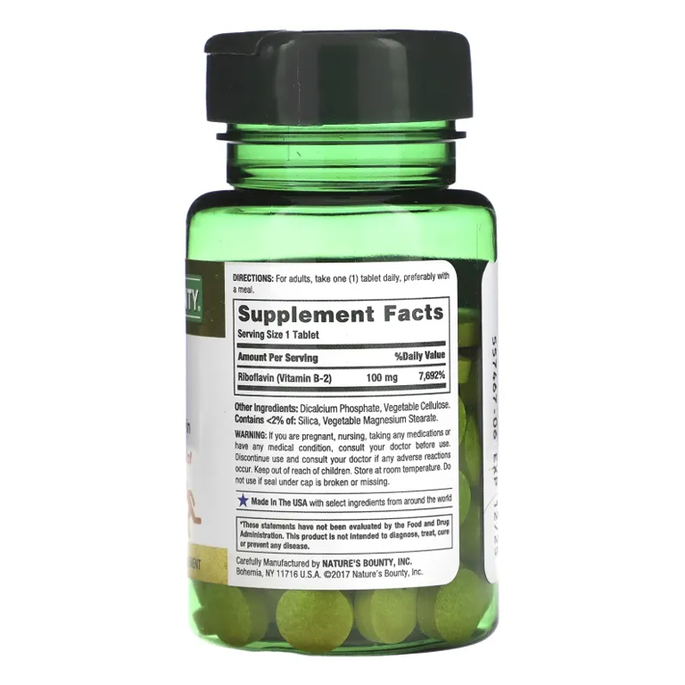 Nature’s Bounty Vitamin B2 100 mg 100 Coated Tablets - Image 2