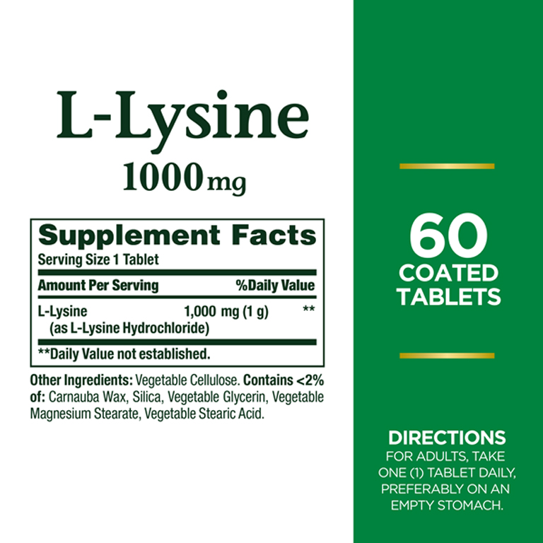 Nature’s Bounty L-Lysine 1000mg – 60 Coated Tablets - Image 2