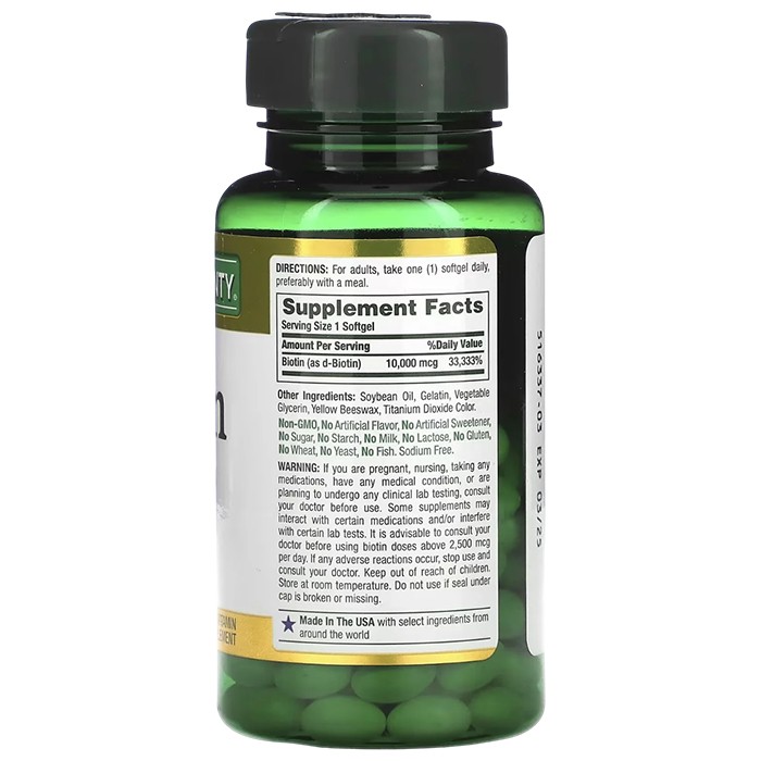Nature’s Bounty Biotin 10000mcg 120 Softgels - Image 2