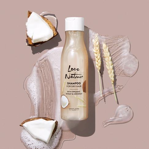 Oriflame Love Nature Shampoo for Dry Hair – Organic Wheat & Coconut – 250 ml - Image 2
