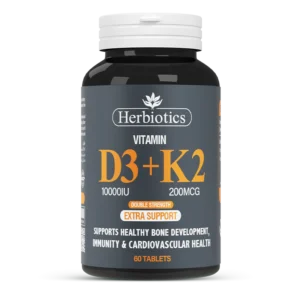 Herbiotics Vitamin D3 K2 supplement bottle for boosting immunity and bone health