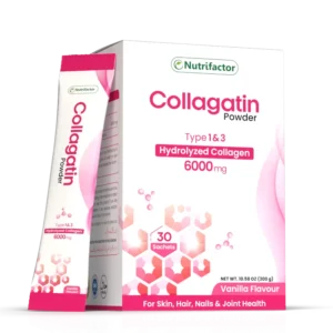 Nutrifactor Collagatin Powder 6000mg Hydrolyzed Collagen Type 1 and 3 30 Sachets Vanilla Flavour