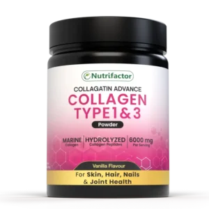 Nutrifactor Collagatin Advance Collagen Type 1 & 3 6000mg Marine Hydrolyzed Collagen Powder Vanilla Flavour